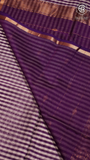 White and Purple Check Handloom Pure Maheshwari Silk Saree