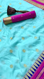 Turquoise and Pink Temple border Kanchi Soft Silk Sarees