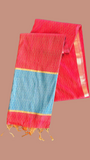 Pink and Blue Line Patterned with Fancy Tassel Jaipur Cotton Saree