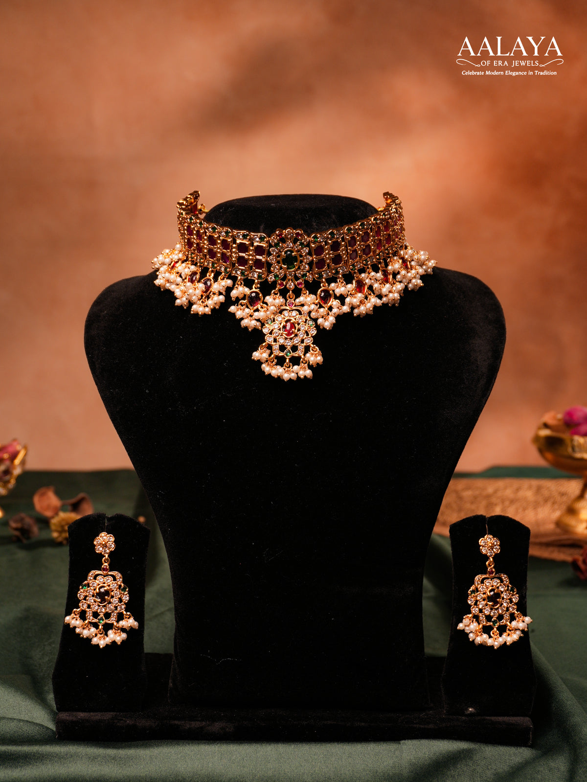 Aalaya Royal Kundan Pearl Choker Necklace Set