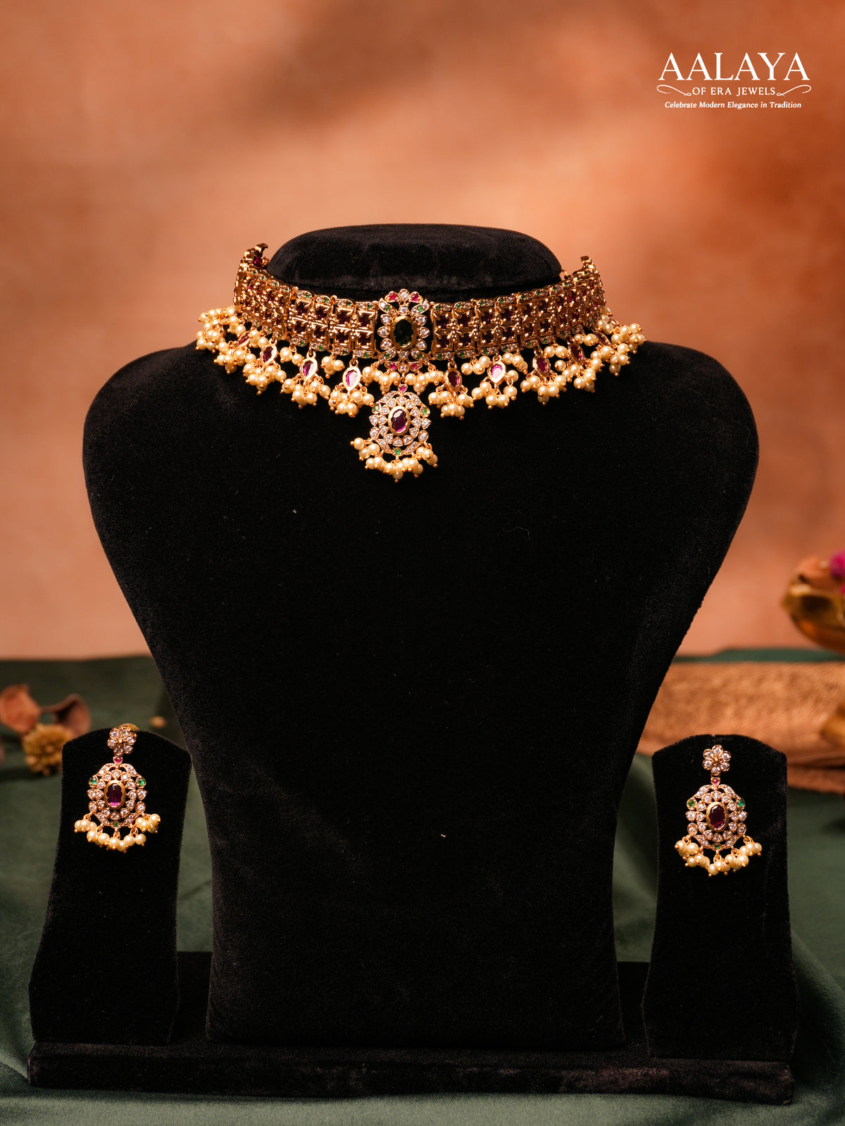 Aalaya Regal Kundan Pearl Choker Necklace Set
