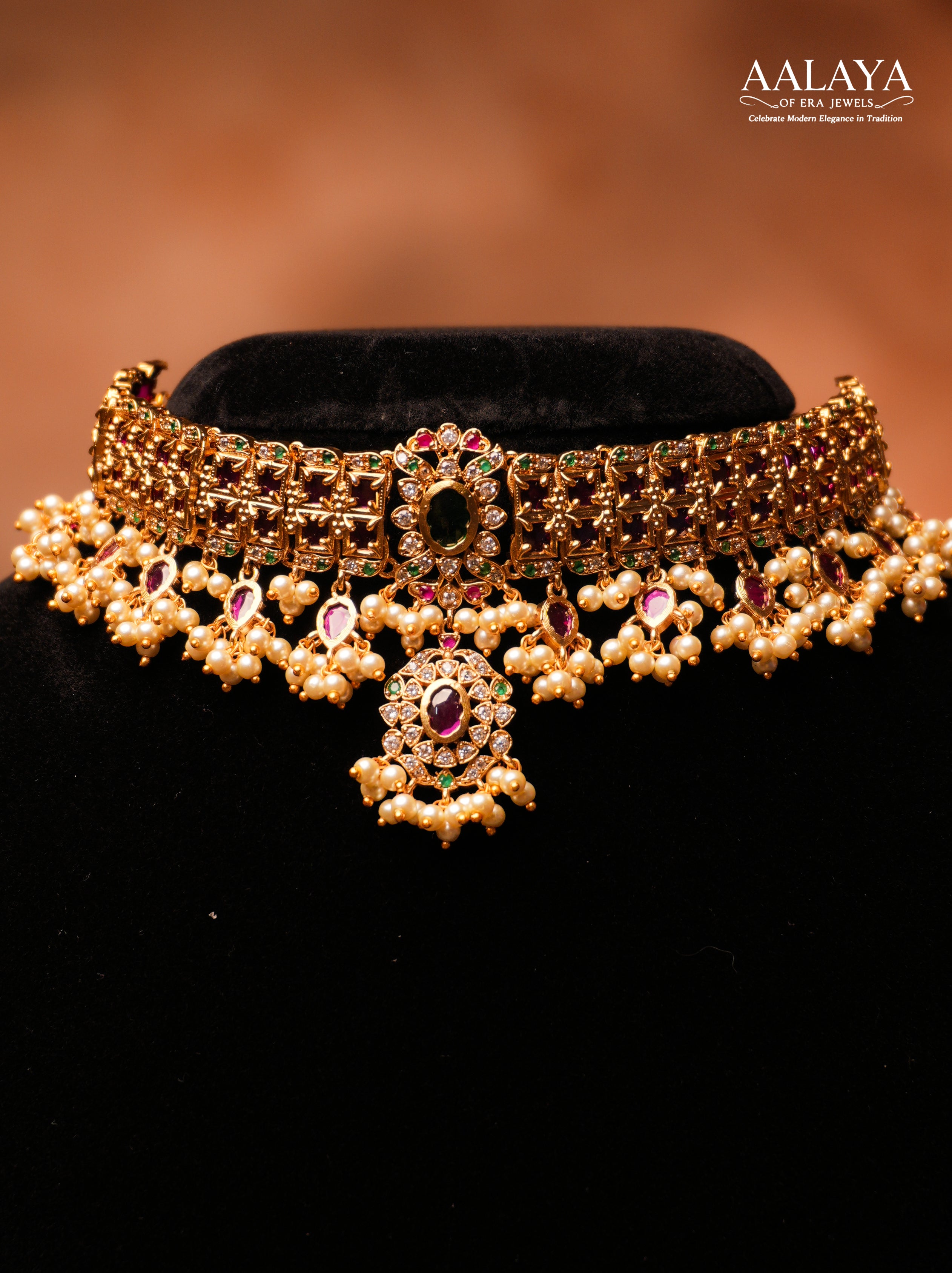 Aalaya Regal Kundan Pearl Choker Necklace Set