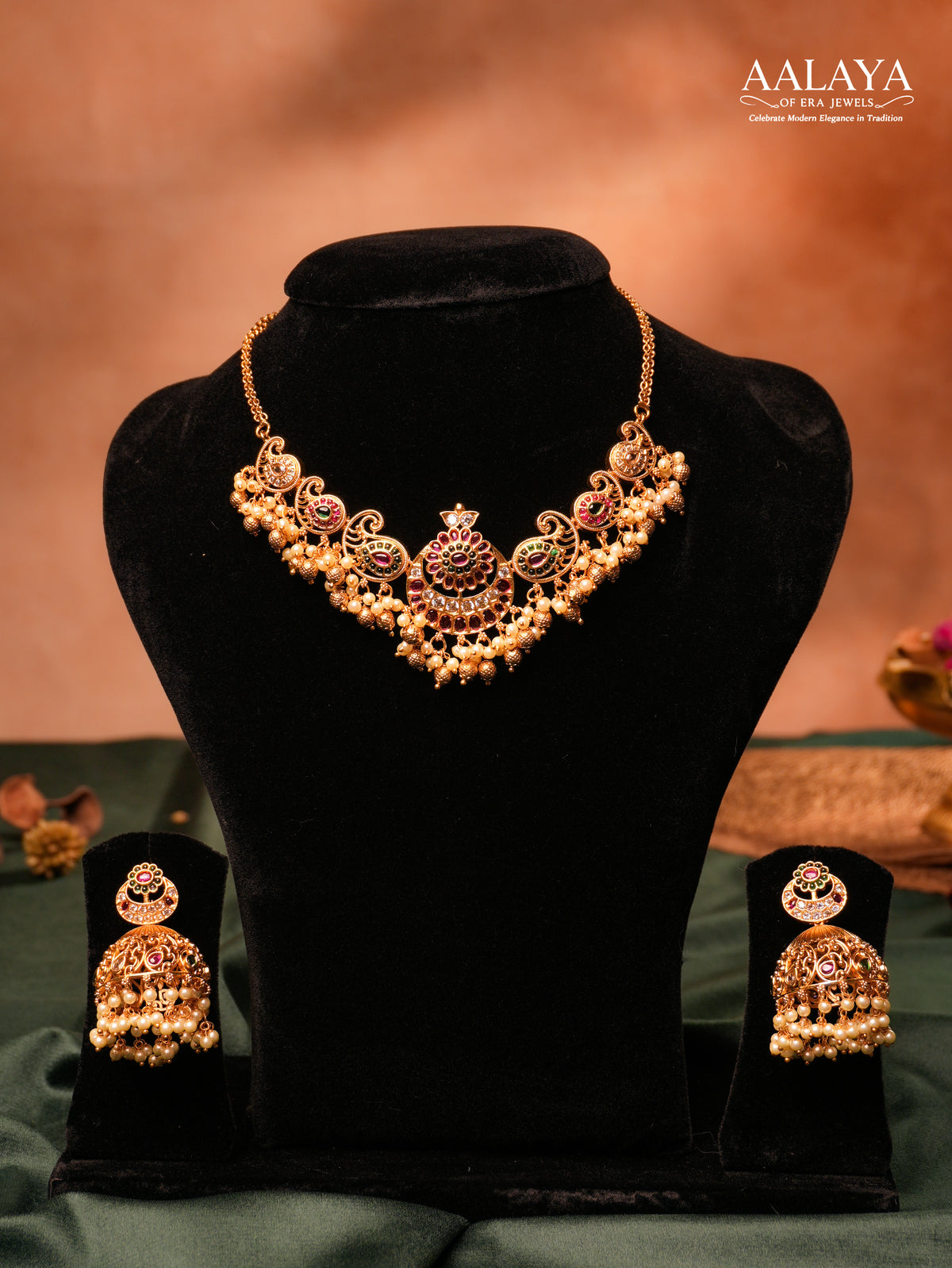 Aalaya Mango Pearl Heritage Jhumka Necklace Set