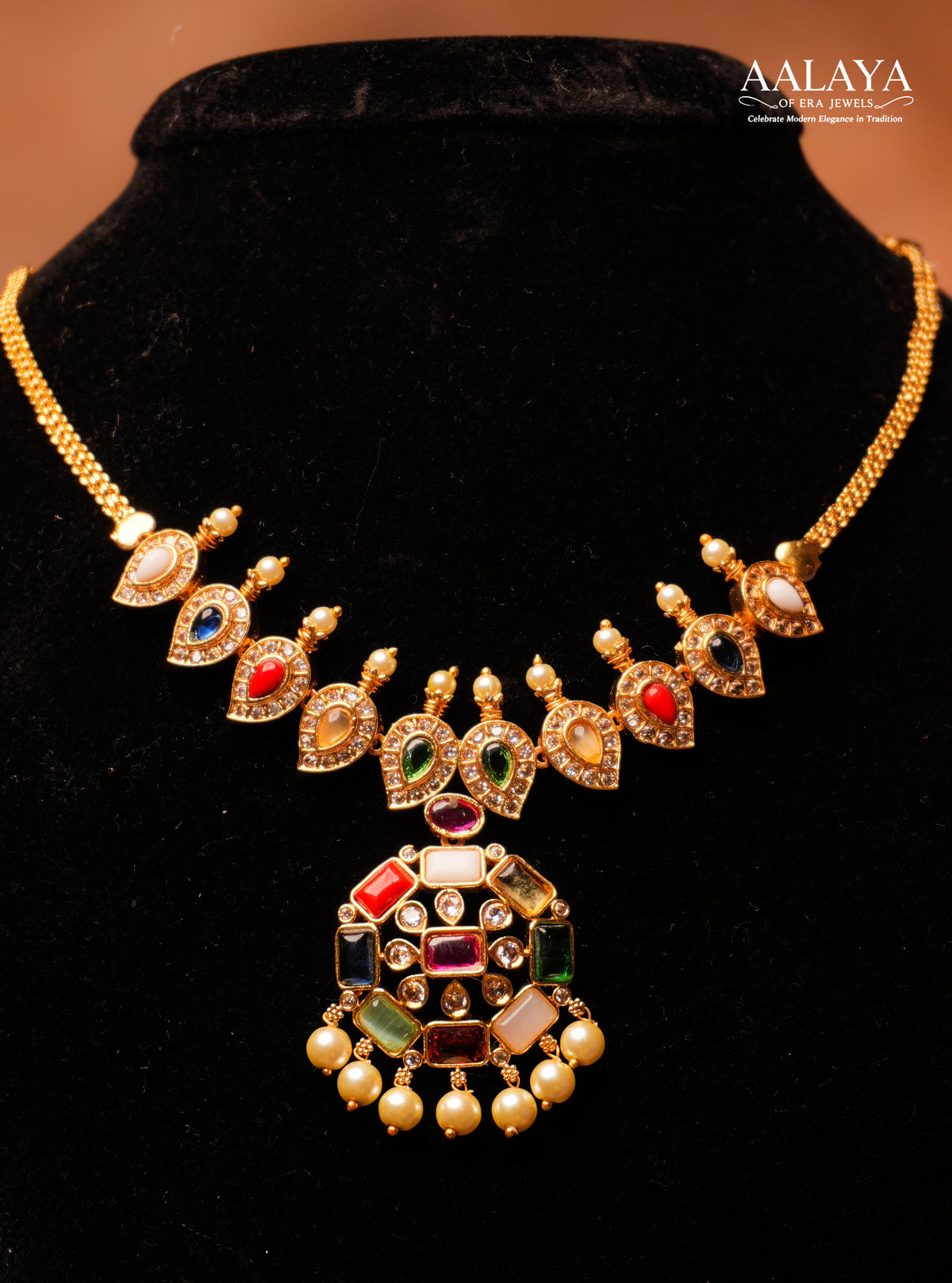 Aalaya Navaratna Pendant Statement Necklace Set