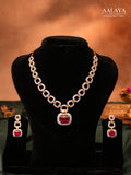 Aalaya Ruby Crystal Link Necklace Set
