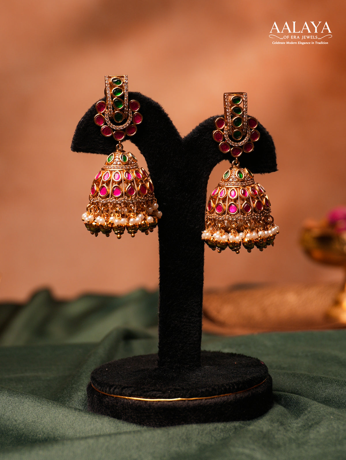 Aalaya Ruby Emerald Heritage Jhumka Earrings