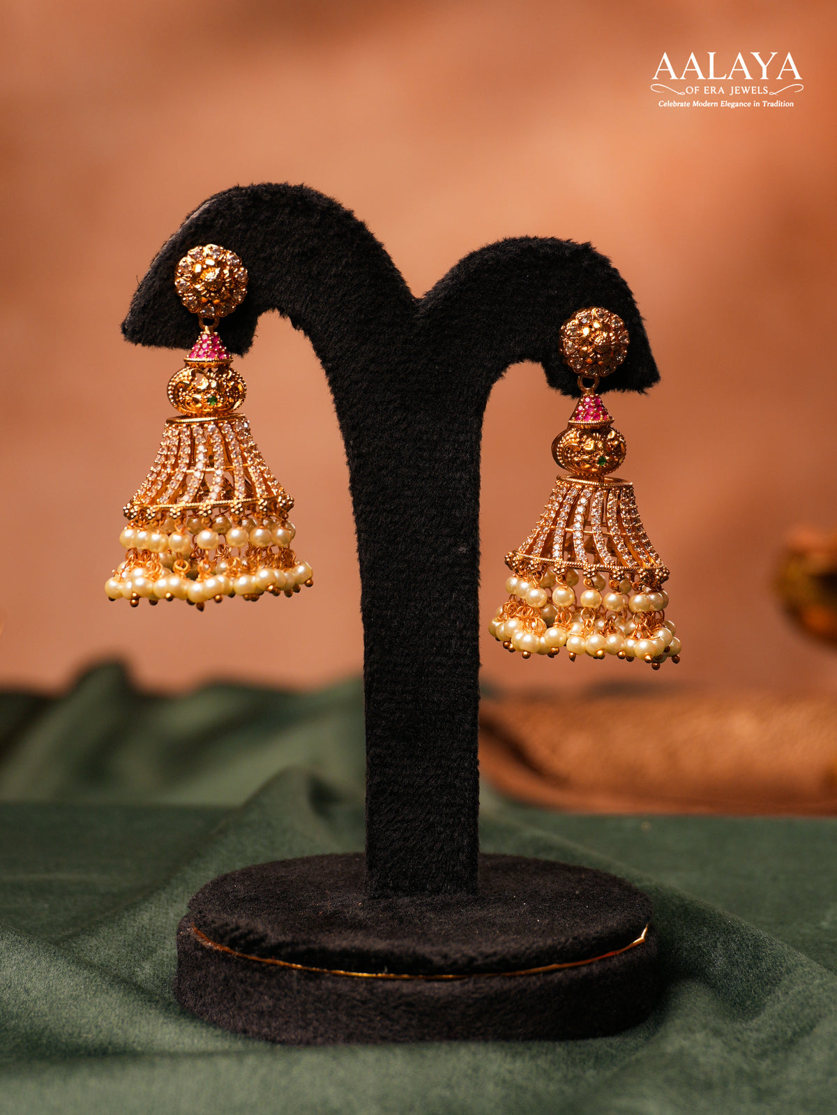 Aalaya Diamond Dancing Pearl Jhumka Earrings