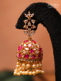 Aalaya Ruby Diamond Pearls Dome Jhumka Earrings