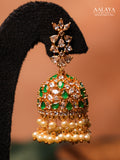 Aalaya Emerald Diamond Pearls Dome Jhumka Earrings