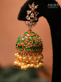 Aalaya Emerald Pearls Dome Jhumka Earrings