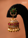 Aalaya Floral Ruby Emerald Star Studded Jhumka Earrings