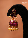 Aalaya Ruby Pearls Lattice Jhumka Earrings