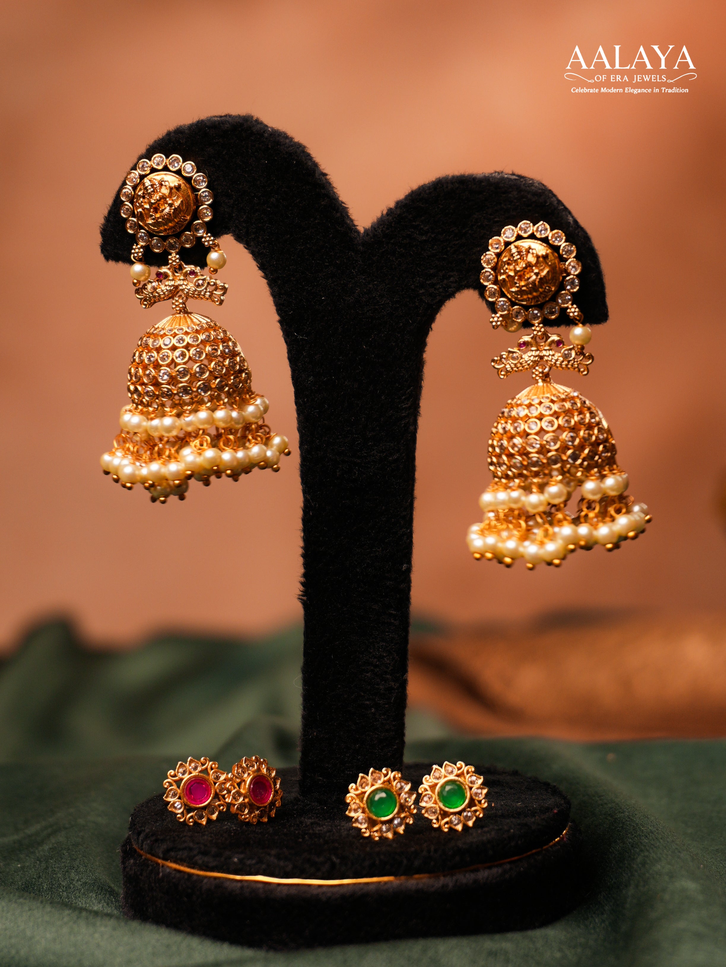 Aalaya 3-in-1 Crystal Pearl Jhumka with Interchangeable Stud Earrings