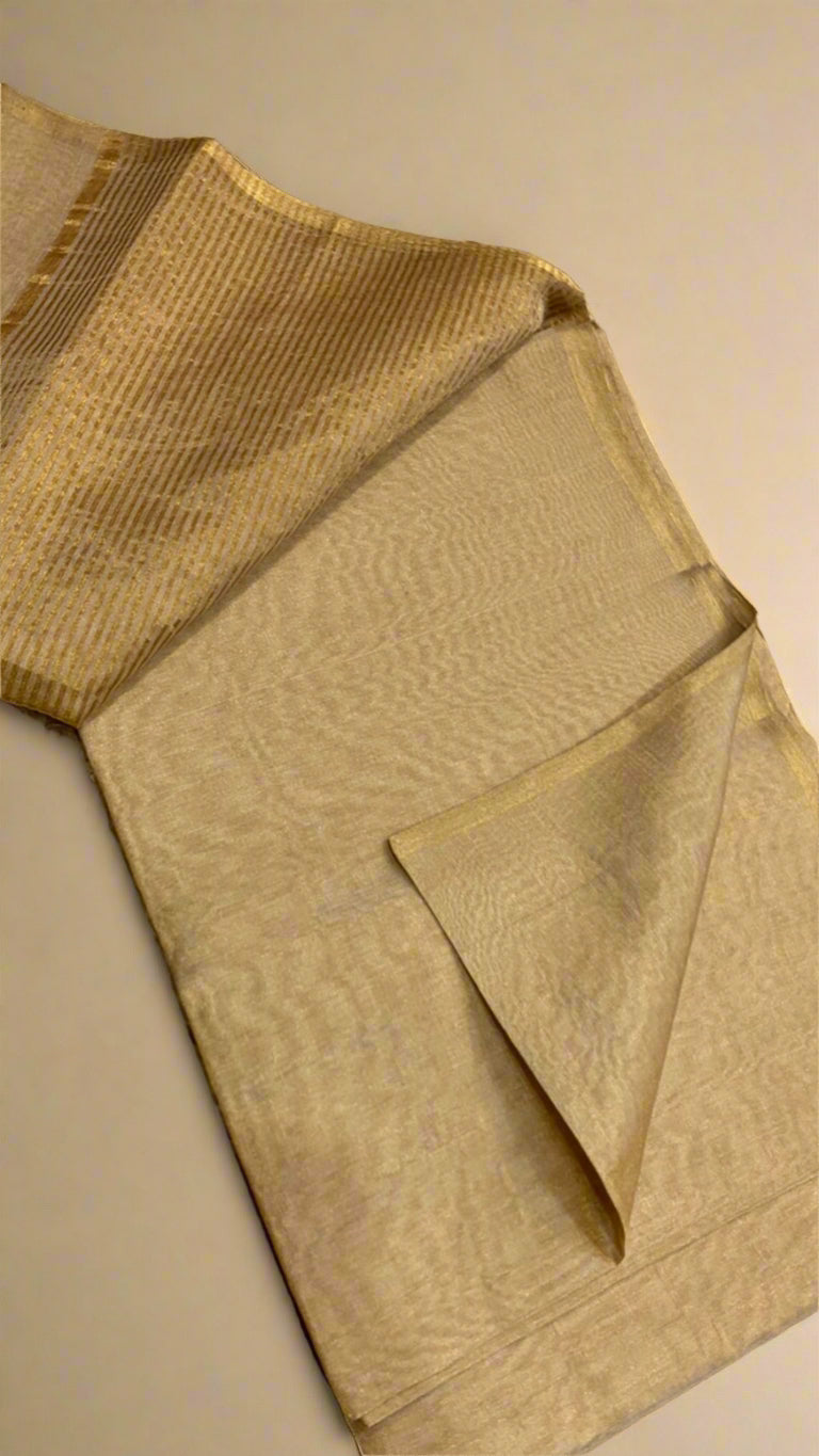 Beige Handloom Pure Zari Tissue Maheshwari Silk Saree