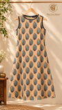 Beige Blue Floral Mogra Chanderi Ready-to-Wear Kurti