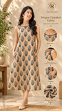 Beige Blue Floral Mogra Chanderi Ready-to-Wear Kurti