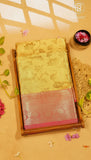 Gold and Pink Self Floral Kanchipuram Tissue Silk Saree