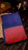 Royal Blue with Pink and Red Border Pure Crepe Chiffon Banarasi Silk Saree