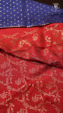 Royal Blue with Pink and Red Border Pure Crepe Chiffon Banarasi Silk Saree