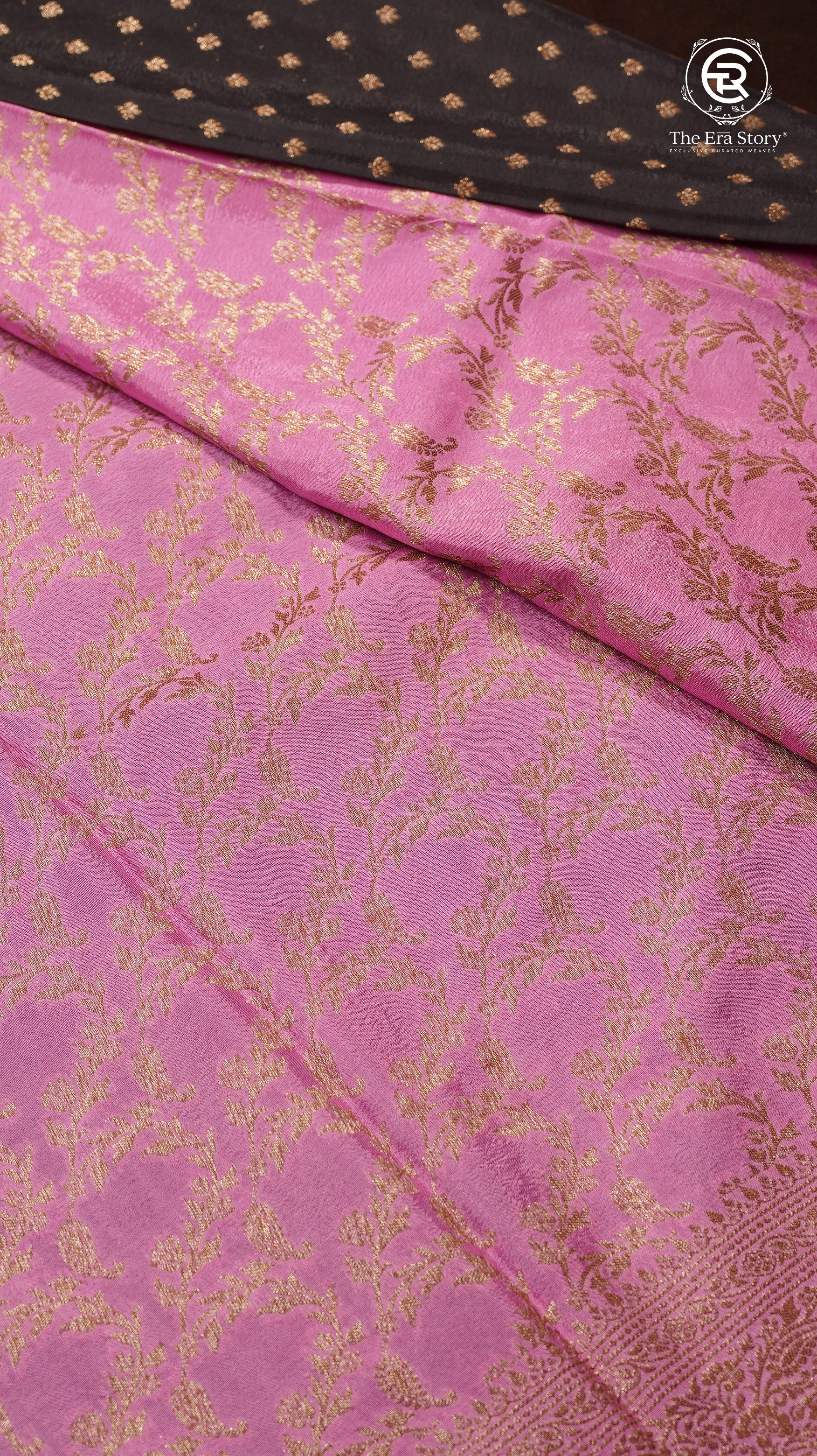 Black and Baby Pink Pure Crepe Chiffon Banarasi Silk Saree