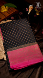 Black and Ruby Pink Pure Crepe Chiffon Banarasi Silk Saree