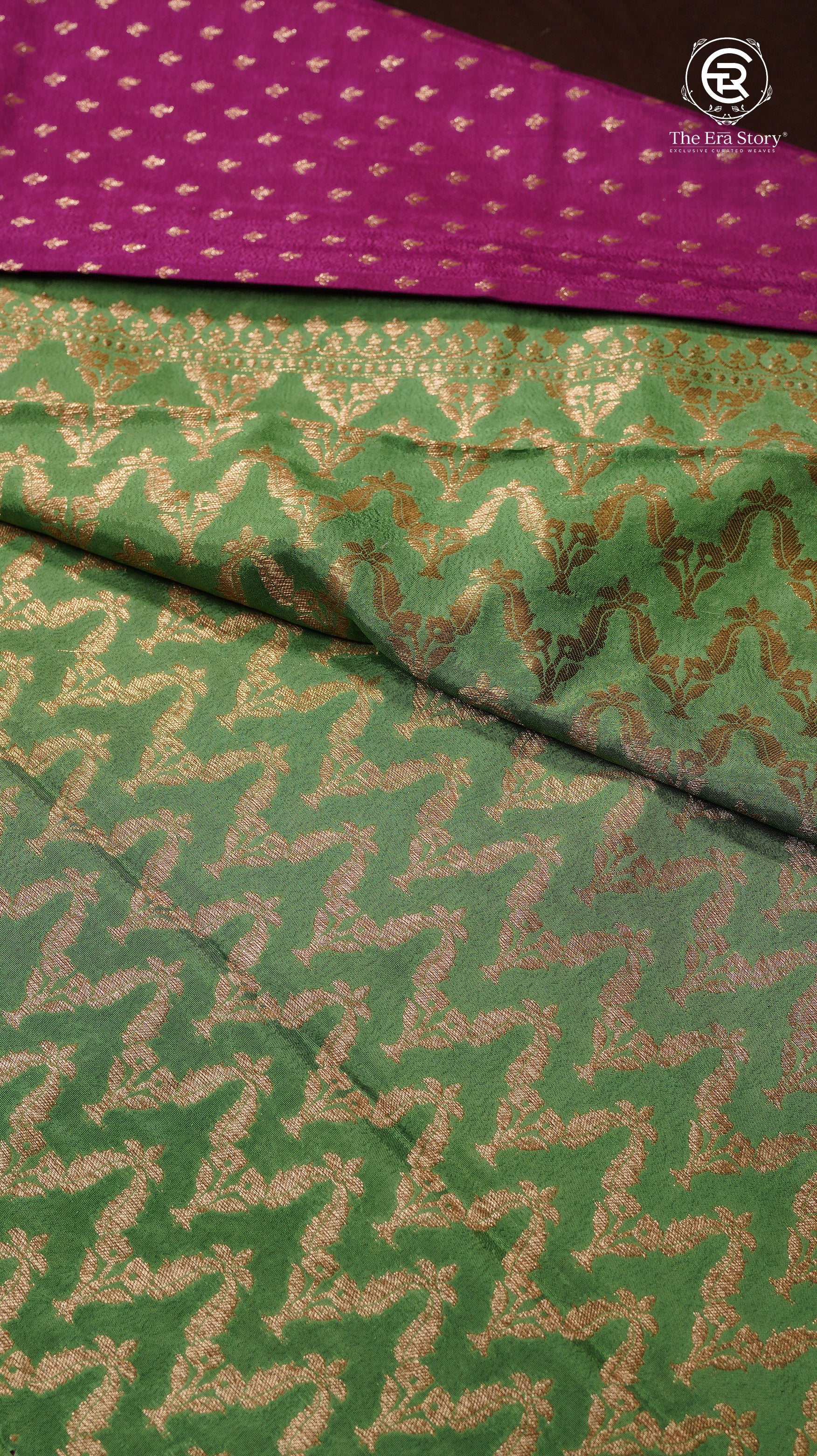 Purple and Green Pure Crepe Chiffon Banarasi Silk Saree