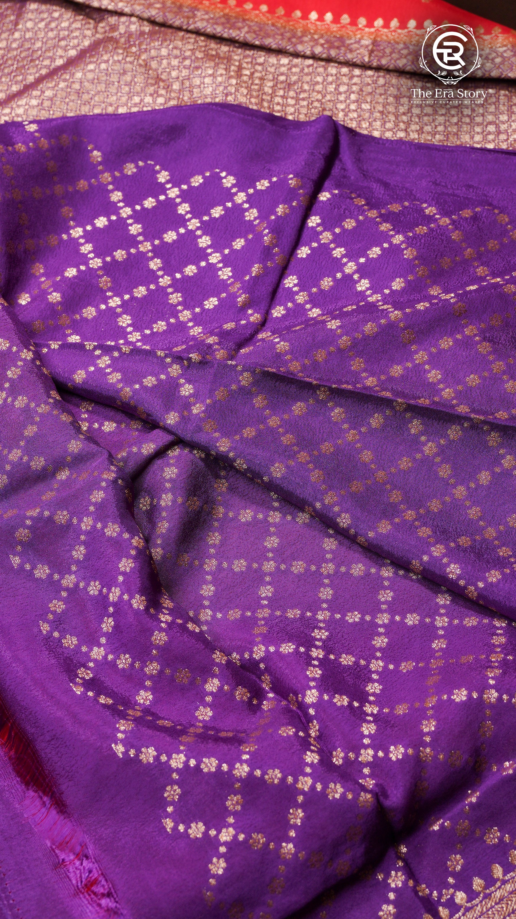 Red and Purple Pure Crepe Chiffon Banarasi Silk Saree