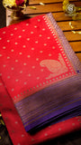 Red and Purple Pure Crepe Chiffon Banarasi Silk Saree