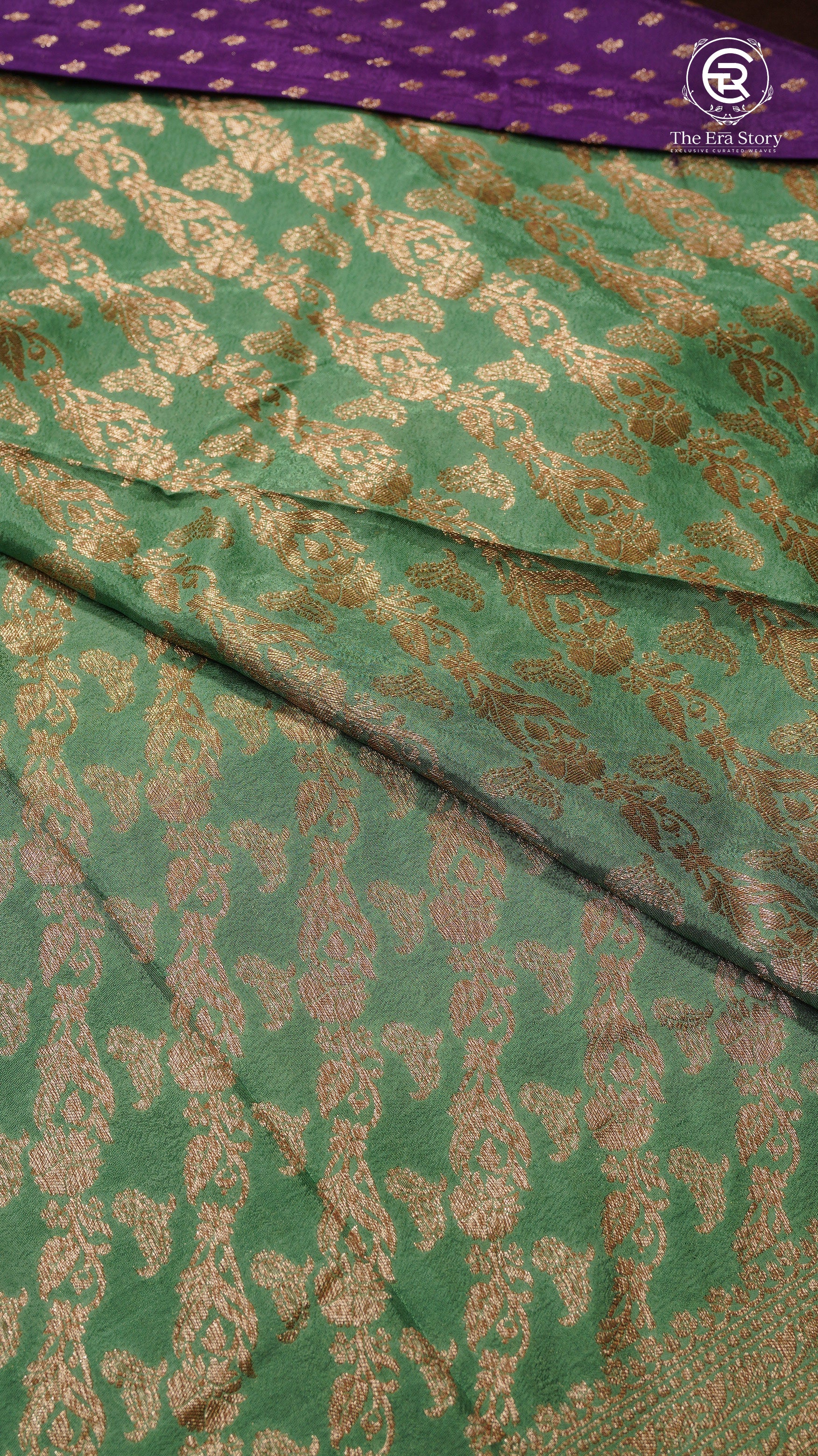 Violet and Green Pure Crepe Chiffon Banarasi Silk Saree
