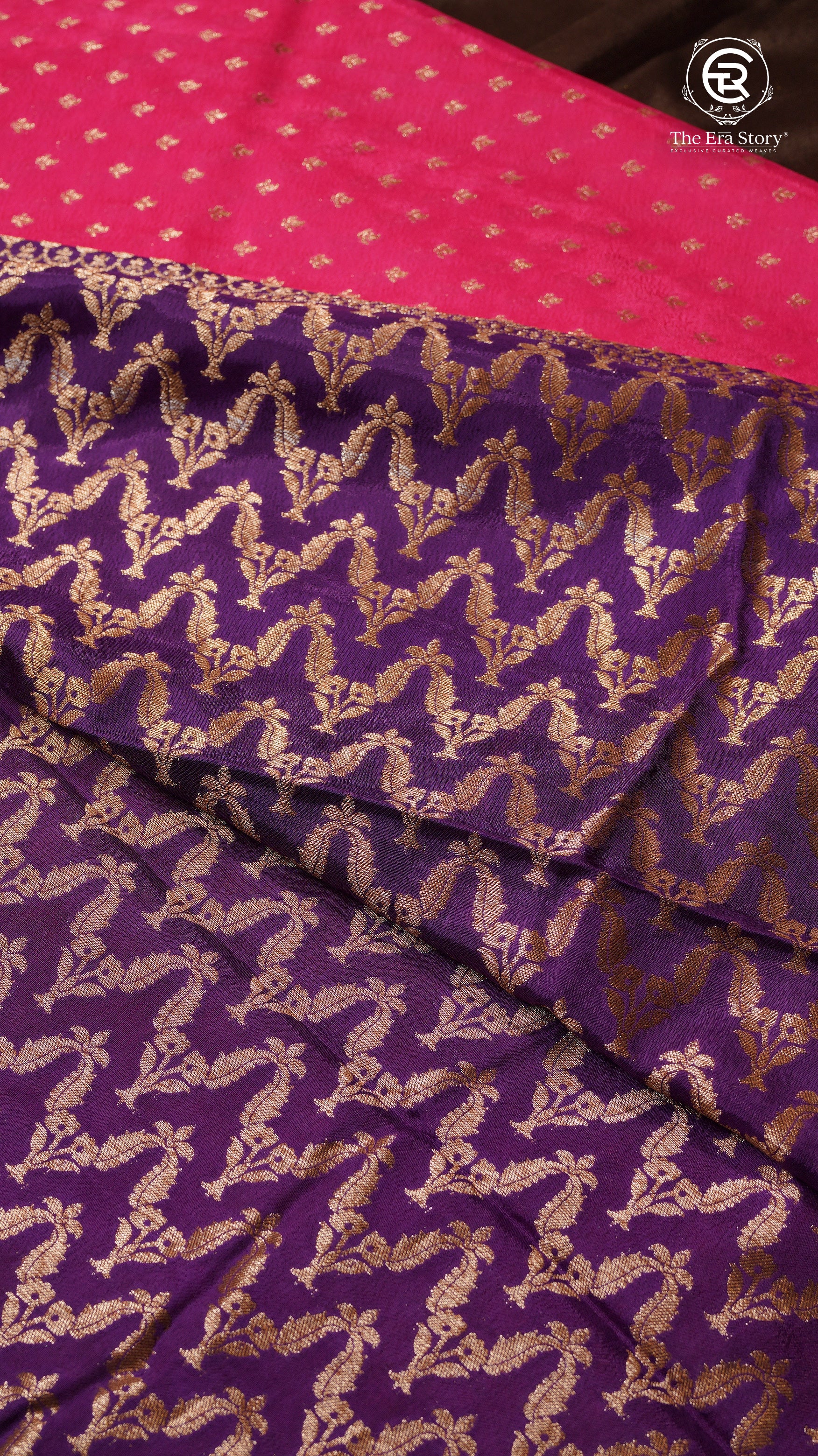 Pink and Violet Pure Crepe Chiffon Banarasi Silk Saree