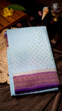 Baby Blue and Violet Pure Crepe Chiffon Banarasi Silk Saree