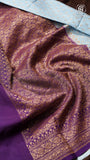 Baby Blue and Violet Pure Crepe Chiffon Banarasi Silk Saree