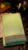 Lime Green Pure Crepe Chiffon Banarasi Silk Saree