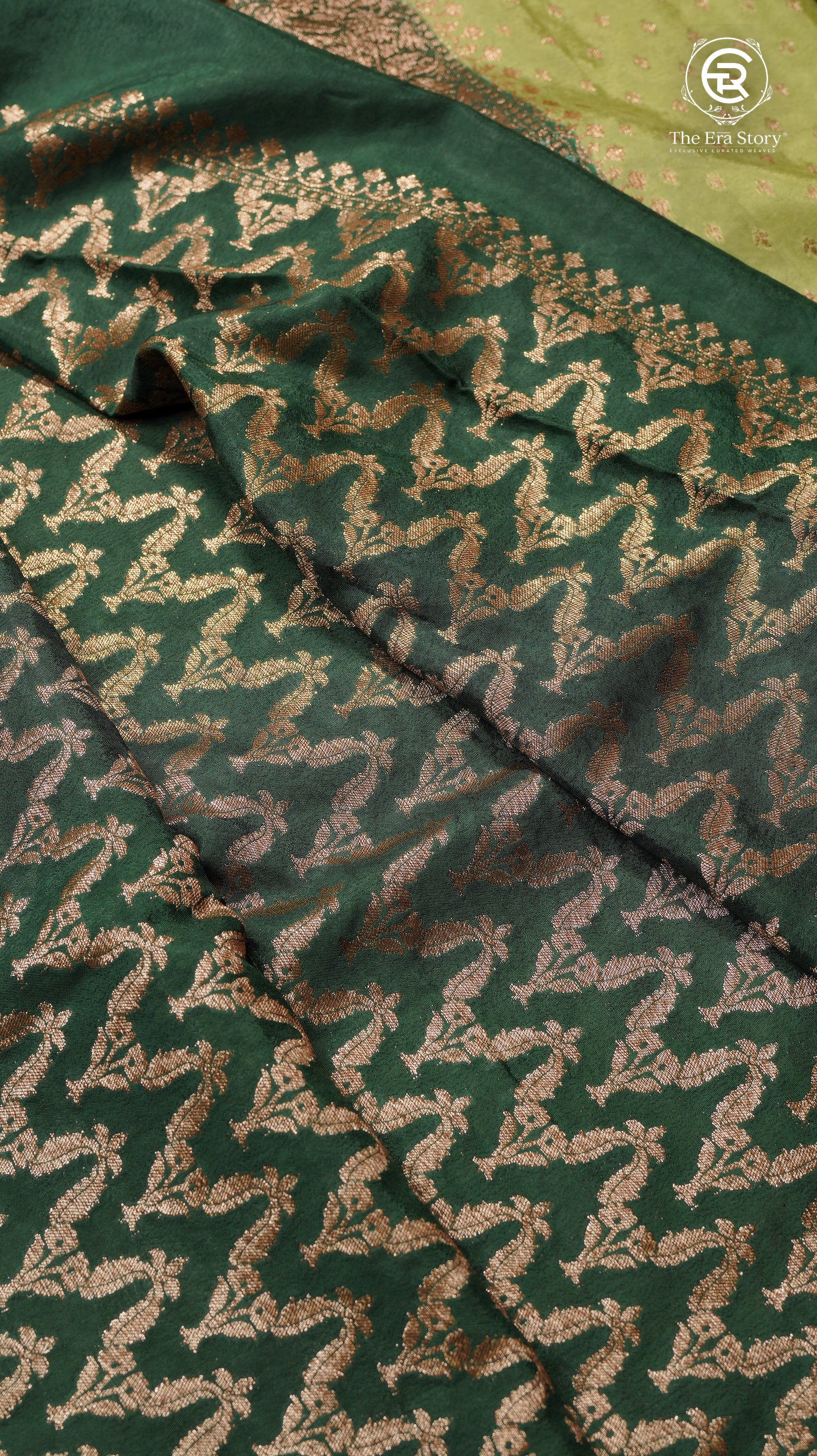 Lime Green Pure Crepe Chiffon Banarasi Silk Saree