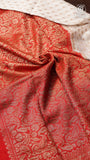 White and Red Pure Crepe Chiffon Banarasi Silk Saree