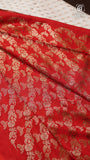 White and Red Pure Crepe Chiffon Banarasi Silk Saree