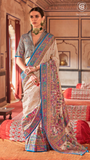 Sky Blue Beige Festive Crepe Banarasi Silk Saree