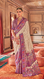 Purple Beige Festive Crepe Banarasi Silk Saree