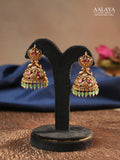 Aalaya Dual Peacock Temple Jhumka Earrings with Green Beads