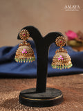 Aalaya Floral Heritage Temple Jhumka Earrings with Green Beads