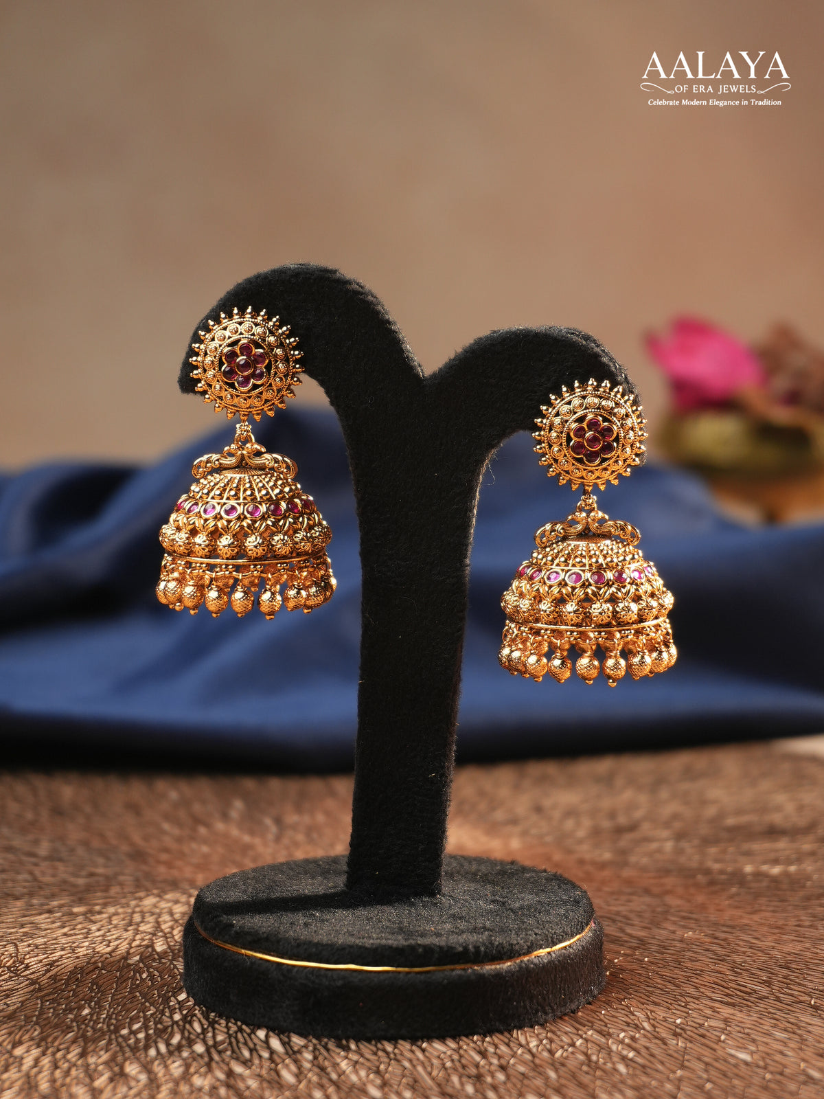 Aalaya Classic Ruby Temple Jhumka Earrings