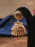 Aalaya Classic Ruby Temple Jhumka Earrings