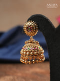 Aalaya Royal Ruby with Emerald Floral Jhumka Earrings
