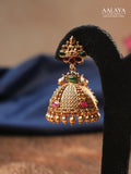 Aalaya Lakshmi Ruby and Emerald Temple Dome Jhumka Earrings