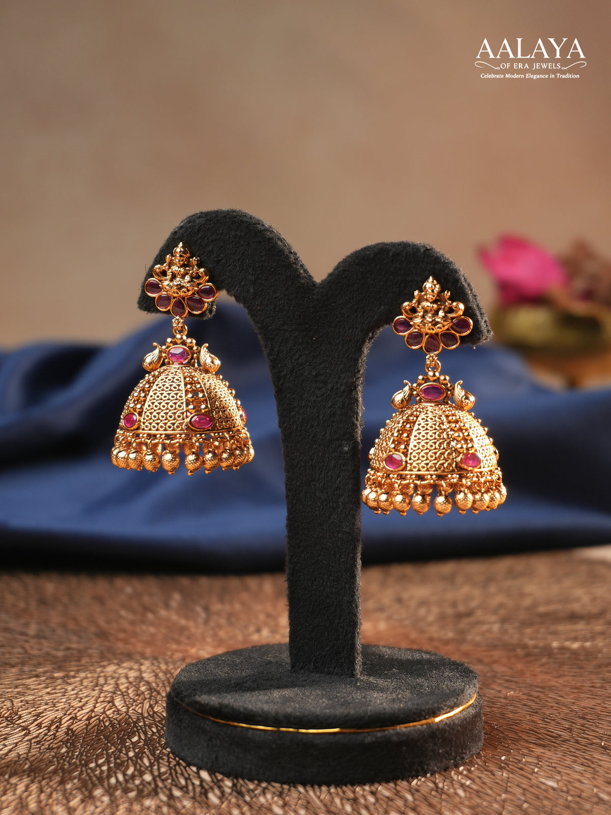 Aalaya Lakshmi Ruby Temple Dome Jhumka Earrings