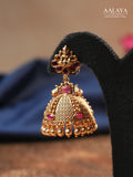 Aalaya Lakshmi Ruby Temple Dome Jhumka Earrings