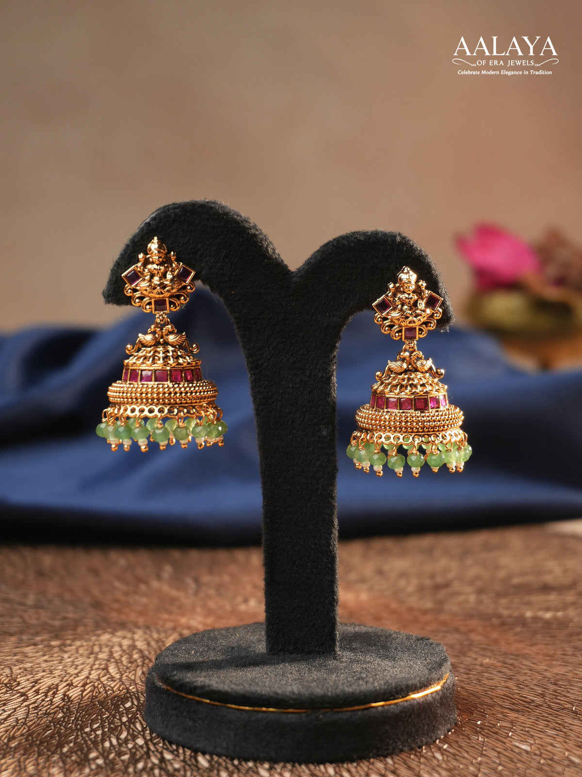 Aalaya Lakshmi Ruby Temple Jhumka Earrings