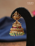Aalaya Lakshmi Ruby Layered Jhumka Earrings with Green Drops