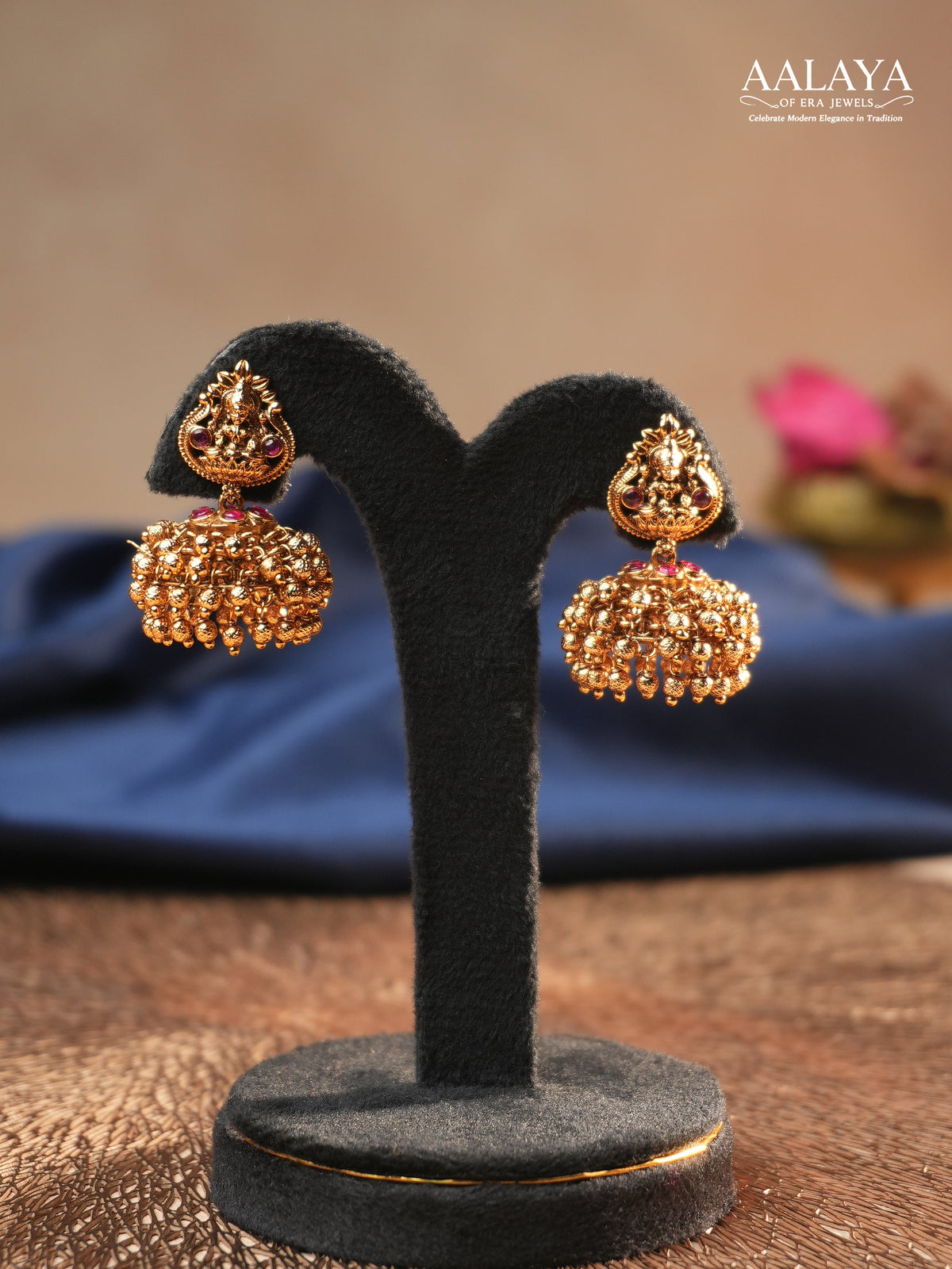Aalaya Lakshmi Antique Gold Jhumka Earrings