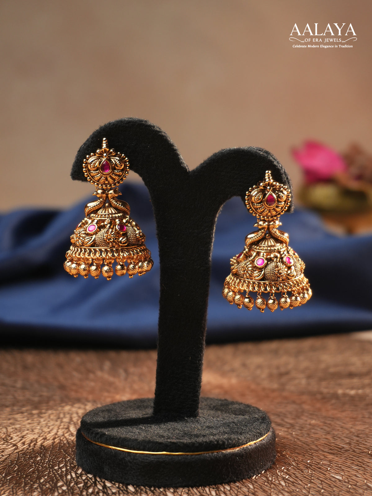 Aalaya Antique Peacock Temple Jhumka Earrings